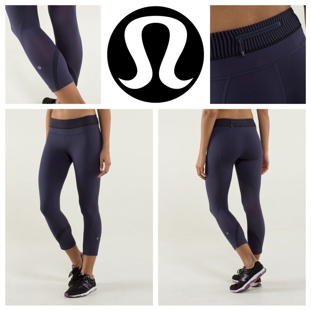 50% OFF Lululemon Run: Inspire Crop II Pants Cadet Blue Navy Blue Black Luxtreme